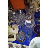 QUANTITY OF GLASS WARES INCLUDING WINE GLASSES AND LIQUEUR GLASSES