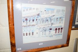 MODERN SIGNED COLOURED PRINT DEPICTING MEDITERRANEAN BALCONIES