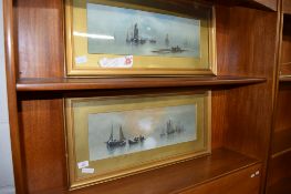 TWO SIGNED WATERCOLOURS, POSSIBLY BY LUCY GERTRUDE WALPOLE DEPICTING SHIPPING SCENES