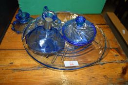 MIXED GLASS WARES TINGED BLUE IN ART DECO STYLE