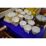 PART POTTERY TEA SET WITH CUPS, SAUCERS, SIDE PLATES AND SANDWICH PLATES