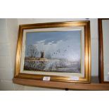 MODERN OIL ON CANVAS OF A BROADS SCENE WITH WINDMILL