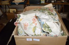 BOX OF CUSHIONS AND LINEN