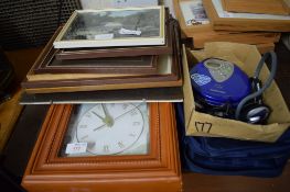 WALL CLOCK AND VARIOUS PICTURES AND A THOMSON CD PLAYER