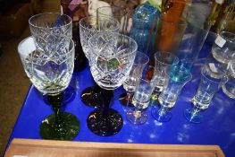 MIXED GLASS WARES INCLUDING WINE GLASSES, TUMBLERS ETC