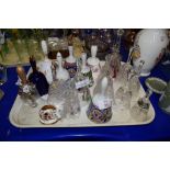 TRAY CONTAINING CERAMIC BELLS AND A ROYAL CROWN DERBY MODEL OF A PIG