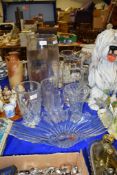 GROUP OF CUT GLASS WARES INCLUDING A DARTINGTON VASE AND LARGE FRUIT BOWL AND ROYAL WORCESTER