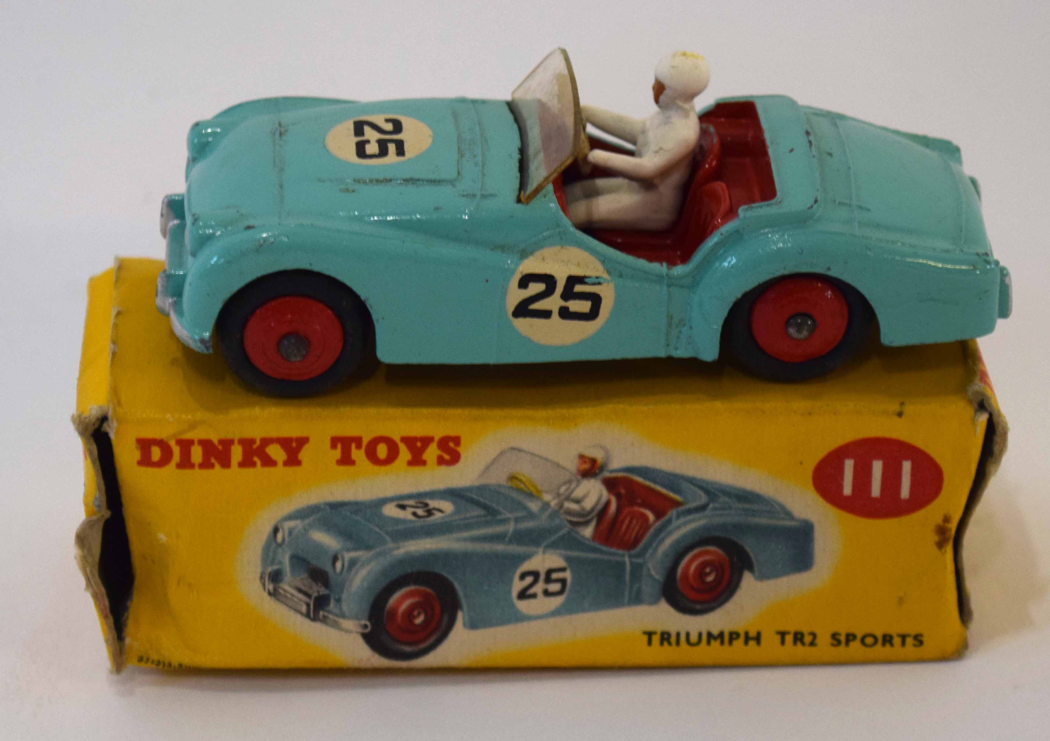 Dinky Triumph TR2 sports car model no 111, in original box