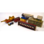 Mixed Lot: various vintage toys to include boxed covered wagon, Dinky Toys, Tri-ang Minic push and