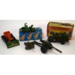 Group of 1960s toy vehicles including boxed Jeep field gun, model no A104