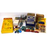 Box containing mixed lot of vintage toys to include Optikit construction kit, Meccano power