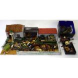 Vintage wooden scratch built model of a farm together with a large quantity of lead figures