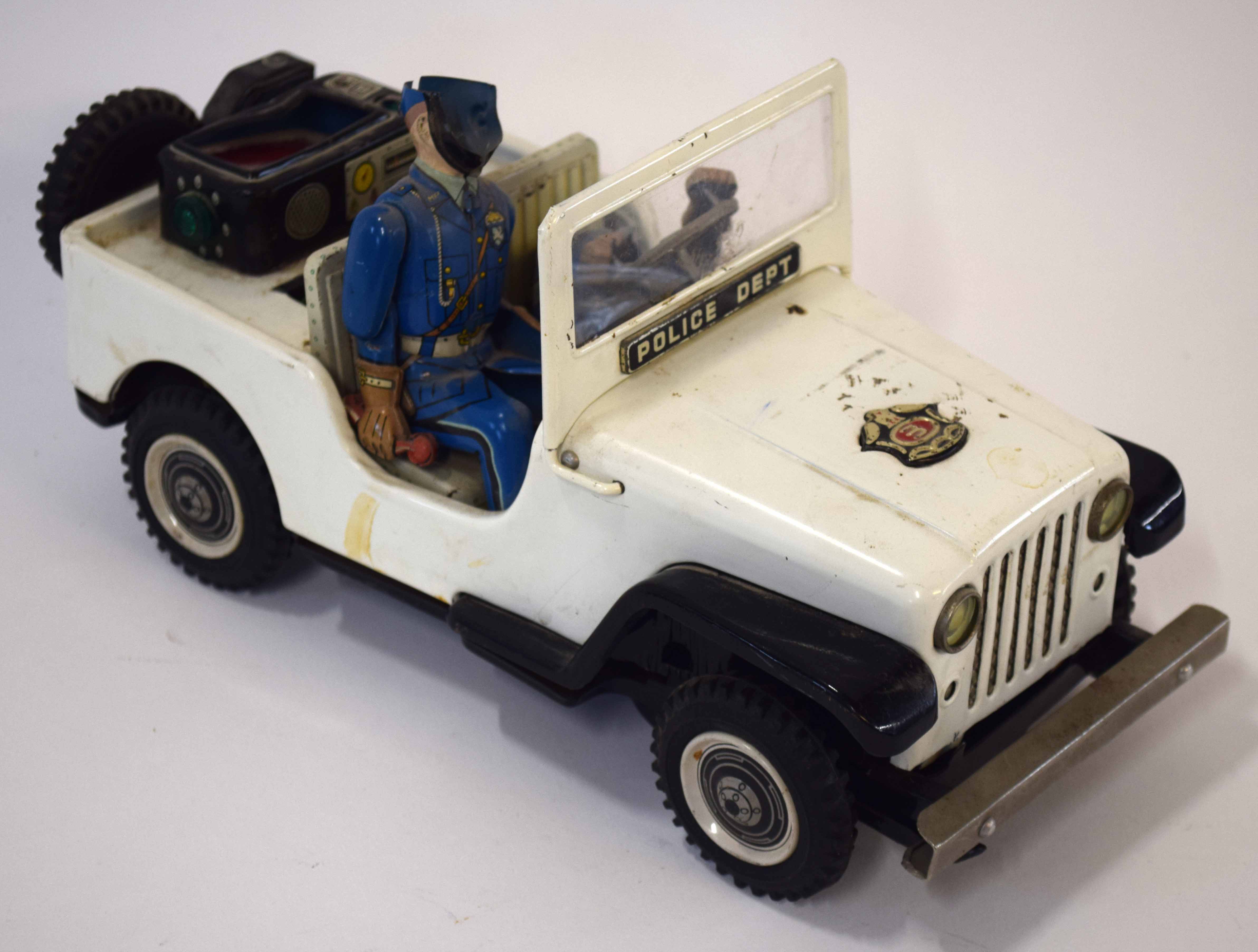 Vintage tin plate Police Jeep circa 1960s (a/f)