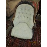 Victorian rosewood ladies chair, upholstered in a Paisley type pattern