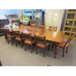 Late 19th century mahogany dining chairs all with spindle backs and rust floral upholstered seats (