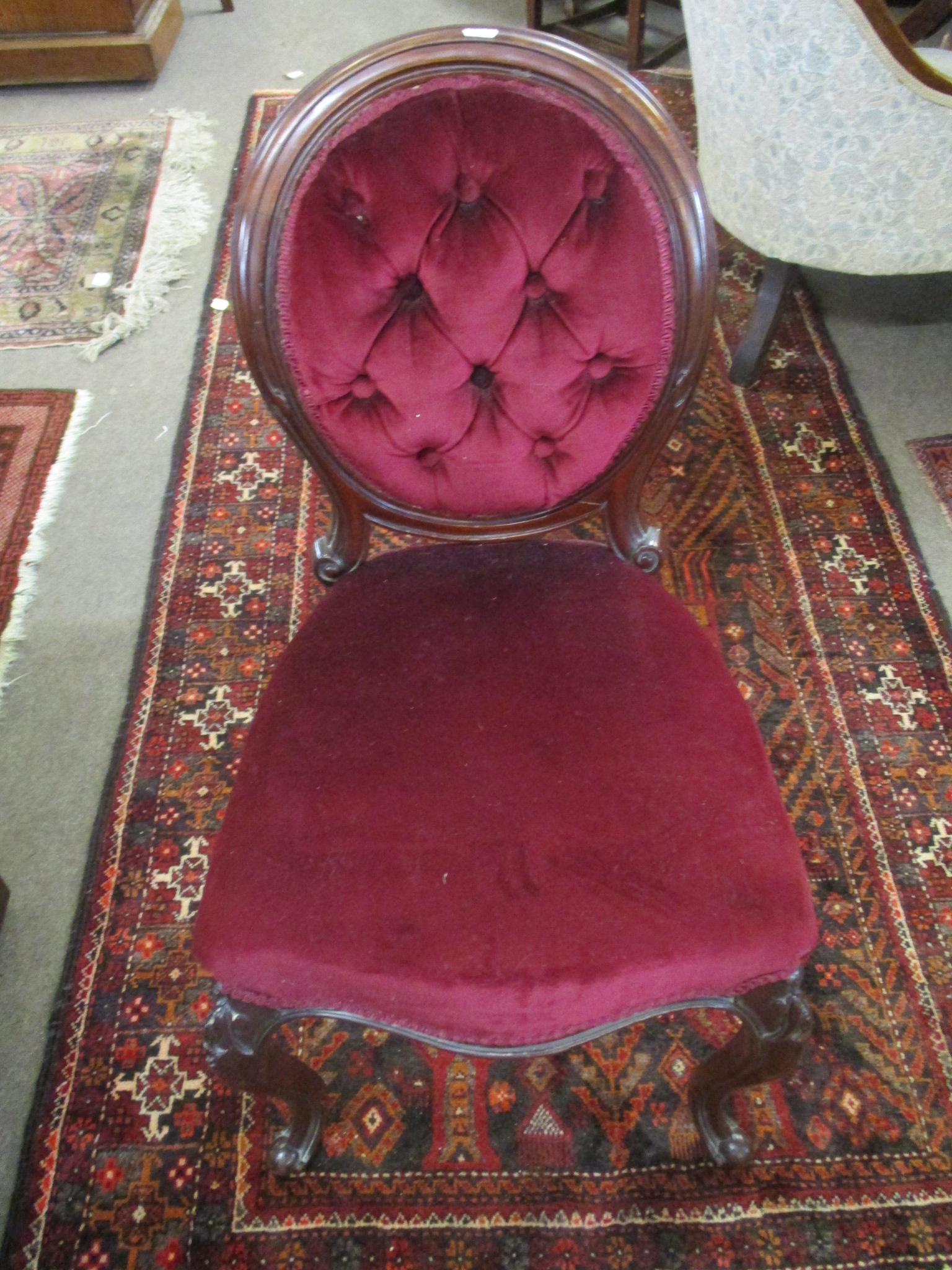 Victorian red button back upholstered dining chair
