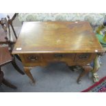 Walnut lowboy, cross banded top and three frieze drawers on cabriole supports, circa early 19th