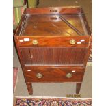 Georgian mahogany tray top night cupboard with tambour front over pot drawer, 57cm wide