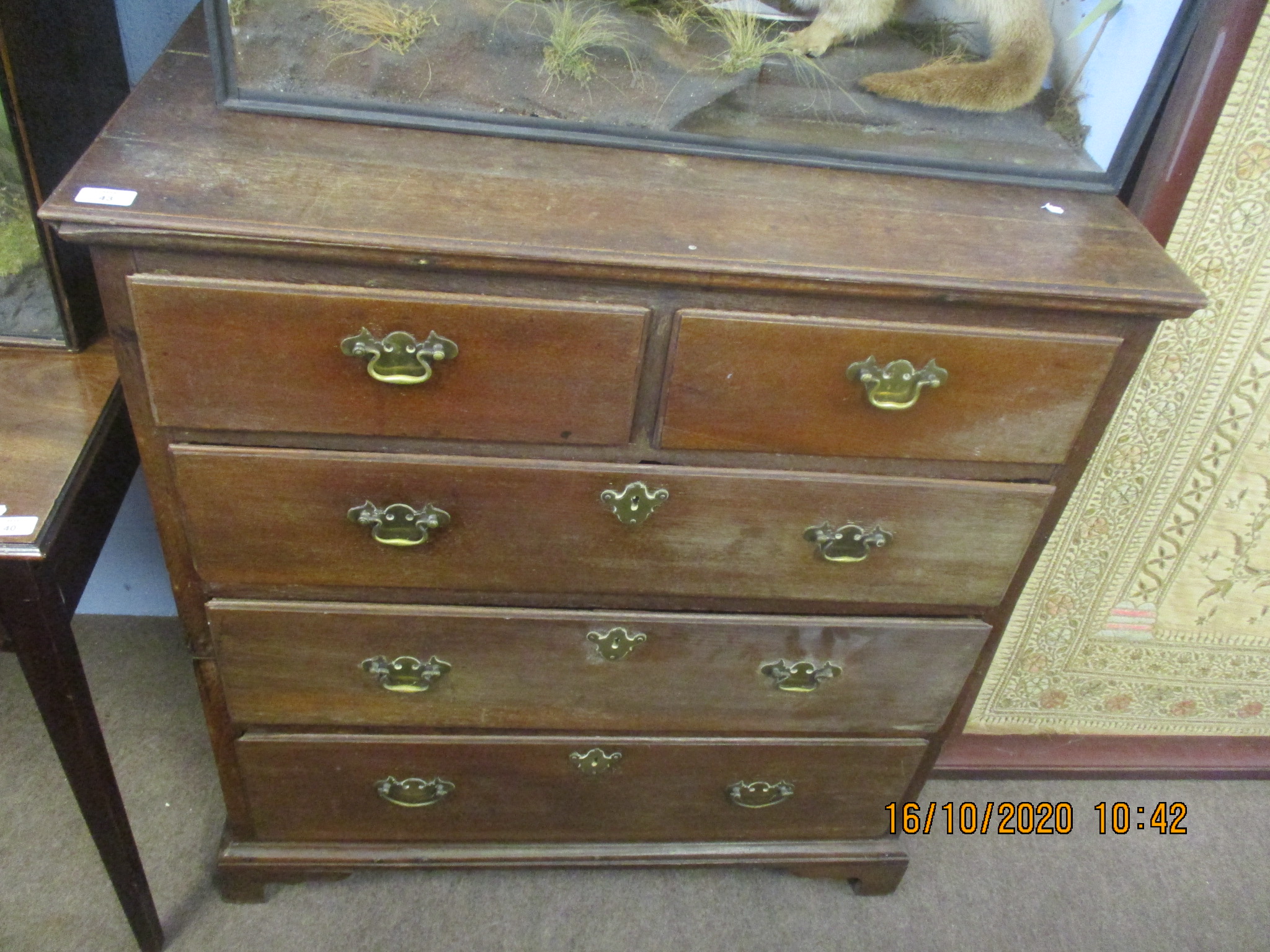 Late 18th century oak chest of two short and three full width drawers on bracket feet, 92cm wide