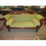 Victorian scroll arm sofa upholstered in green, 183cm wide