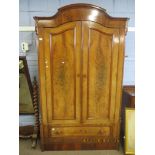 Mahogany Beidermeier style wardrobe with arched top and single frieze drawer below, 128cm wide