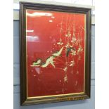 Oriental silk work embroidered panel depicting exotic birds and foliage, 76 x 51cm