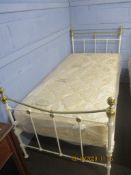 Refurbished WWI white painted single bedstead with brass top rail, 91cm wide