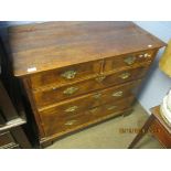 18th century oak and walnut chest of two short and three full width drawers on bracket feet, 98cm