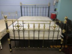 Refurbished Victorian brass and black anodised double bedstead, 173cm wide