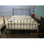 Refurbished Victorian brass and black anodised double bedstead, 173cm wide