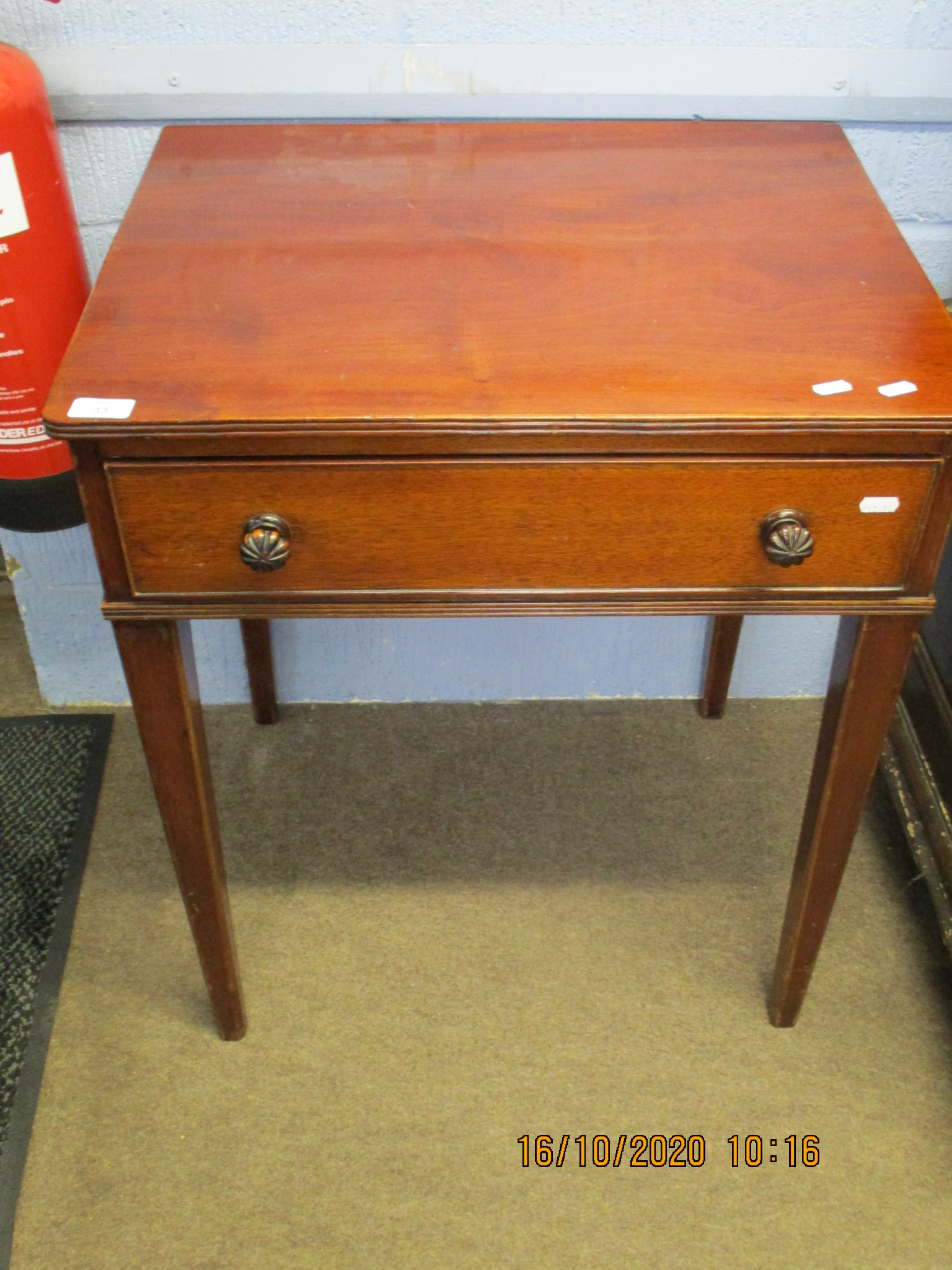 19th century mahogany single drawer side table on tapering supports, 61cm wide