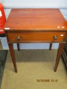 19th century mahogany single drawer side table on tapering supports, 61cm wide