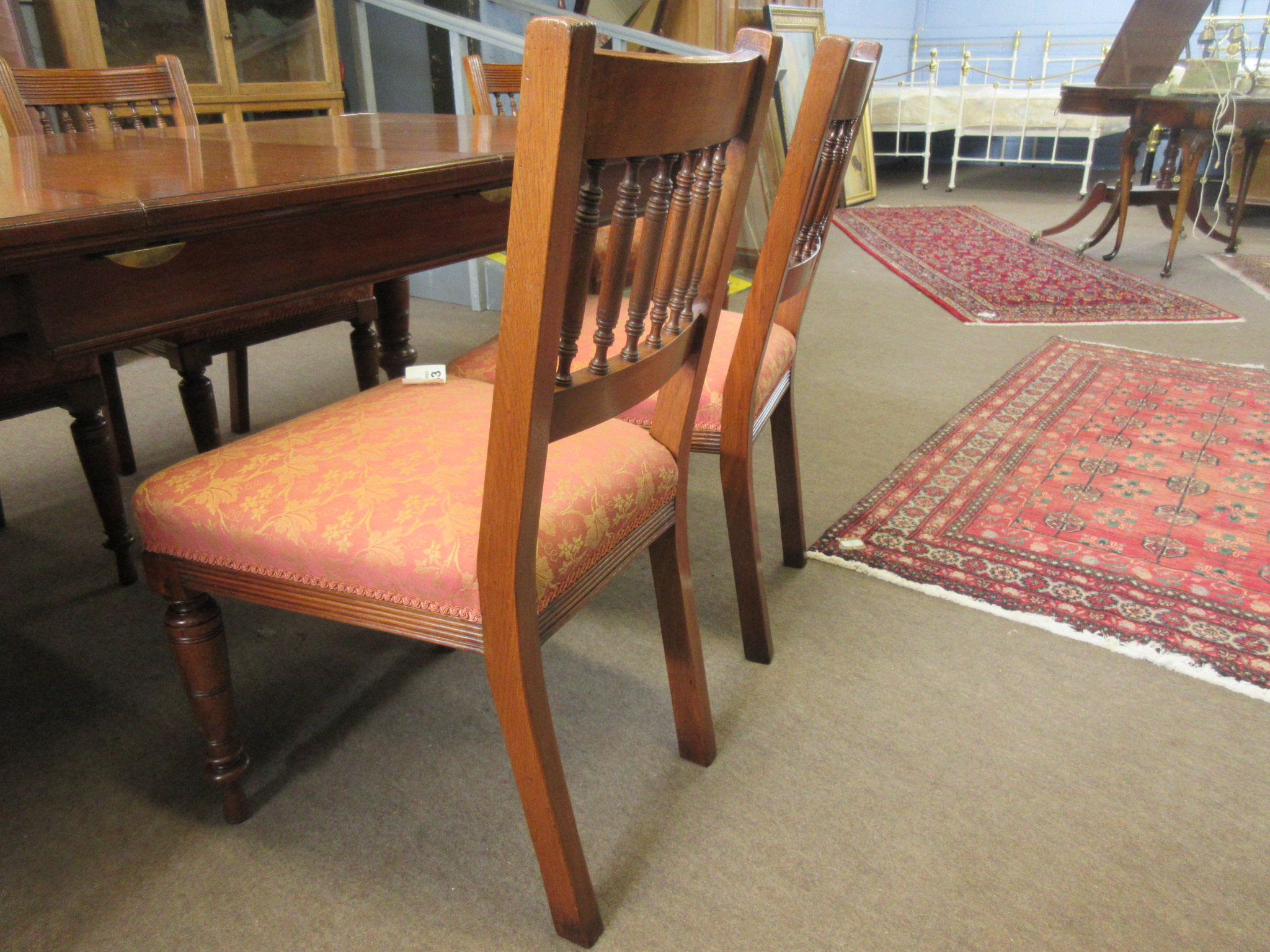 Late 19th century mahogany dining chairs all with spindle backs and rust floral upholstered seats ( - Image 3 of 3