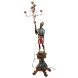 Mid-century painted plaster |blackamoor| standard lamp in the form of a figure standing and