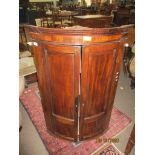 18th century mahogany bow fronted wall mounting corner cupboard, 79cm wide