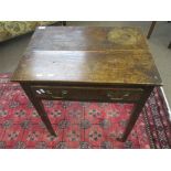 Late 18th/early 19th century oak side table with single frieze drawer on chamfered square