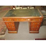 Victorian mahogany twin-pedestal desk, three frieze drawers over two pedestals, each fitted with