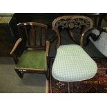 Georgian style mahogany child~s chair with green upholstered drop in seat and a further small