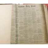 EASTERN DAILY PRESS: 1896, July to December and 1898 January to June 2 vols, mixed condition,