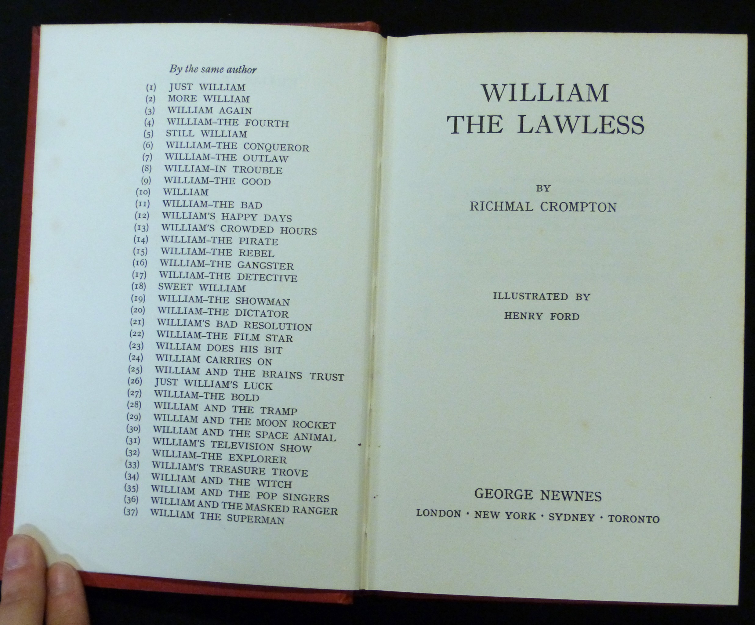 RICHMAL CROMPTON: WILLIAM THE LAWLESS, London, George Newnes, 1970, 1st edition, inscription on