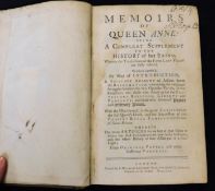 [GIBSON]: MEMOIRS OF QUEEN ANNE BEING A COMPLEAT SUPPLEMENT TO THE HISTORY OF HER REIGN...,