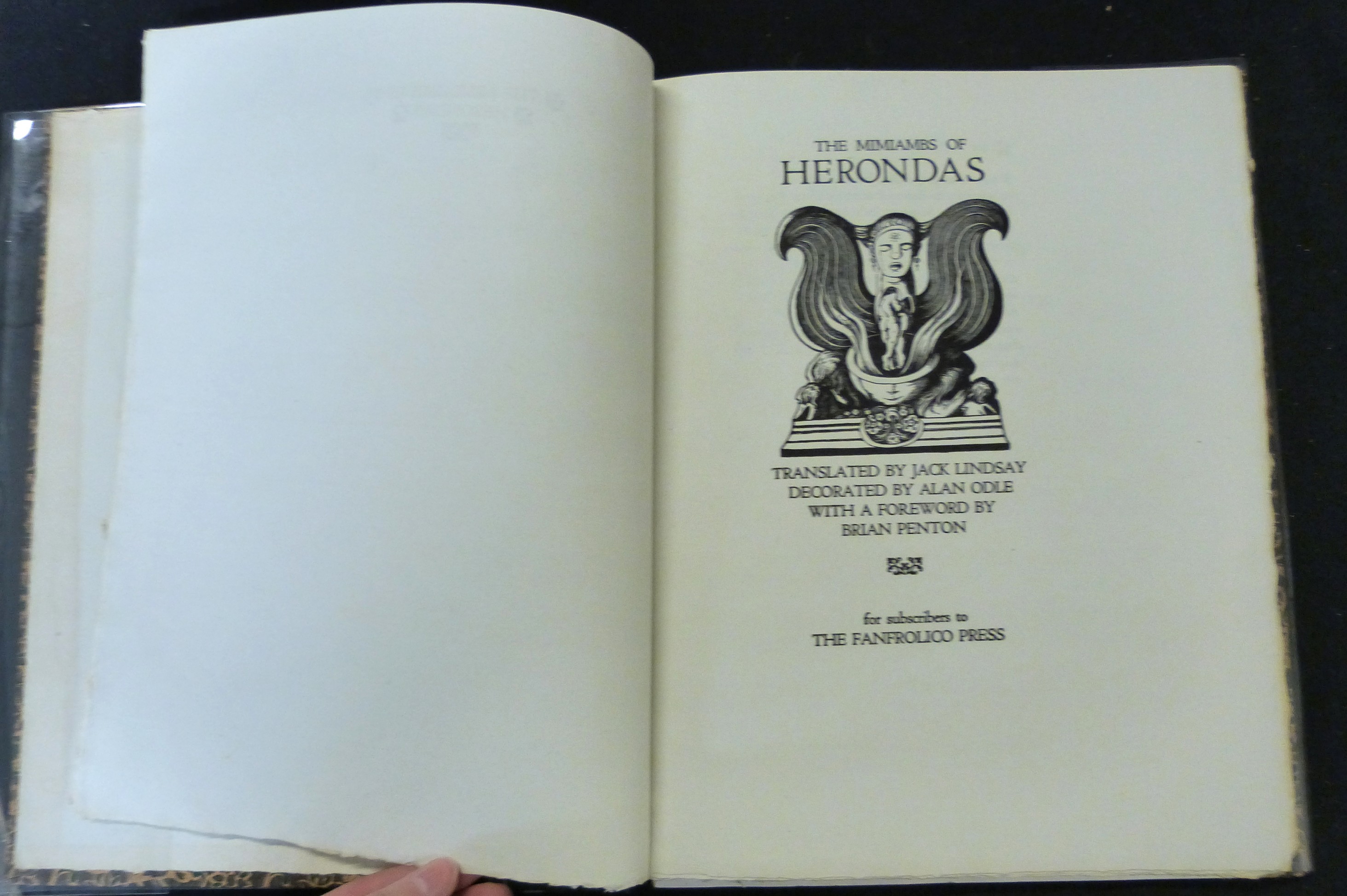 JACK LINDSAY (TRANS): THE MIMIAMBS OF HERONDAS, ill Alan Odle, foreword Brian Penton, London, The