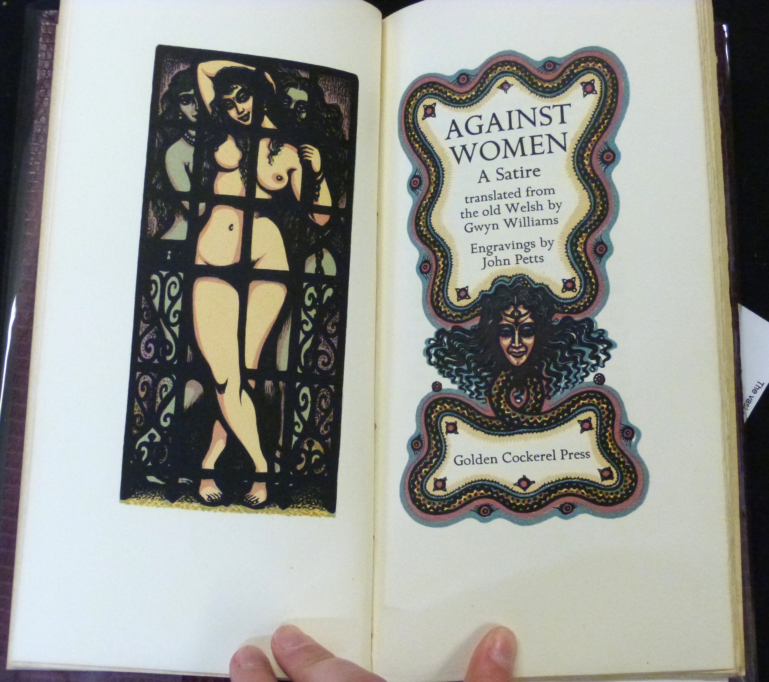 GWYN WILLIAMS: AGAINST WOMEN, A SATIRE TRANSLATED FROM THE OLD WELSH, ill John Petts, London, Golden