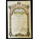 Balmoral Castle Pictorial Menu Card, manuscript menu for Her Majesty's Dinner Saturday 9th June