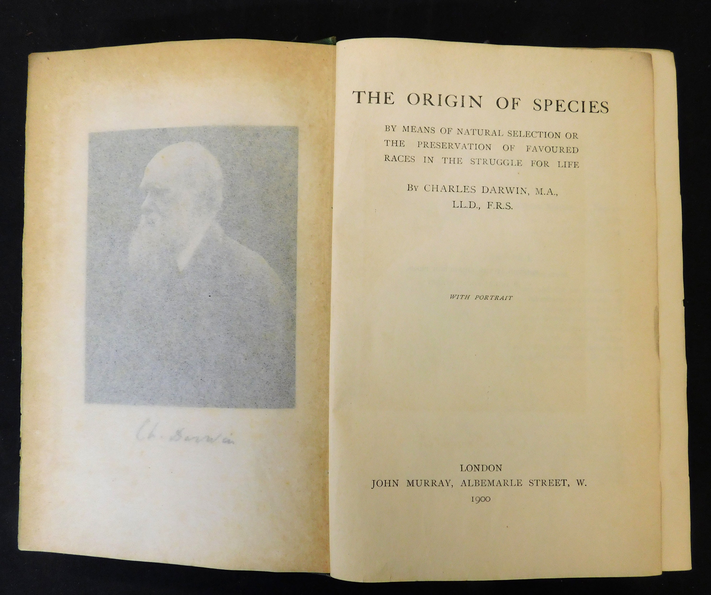 CHARLES DARWIN: THE ORIGIN OF SPECIES BY MEANS OF NATURAL SELECTION..., London, John Murray, 1900,