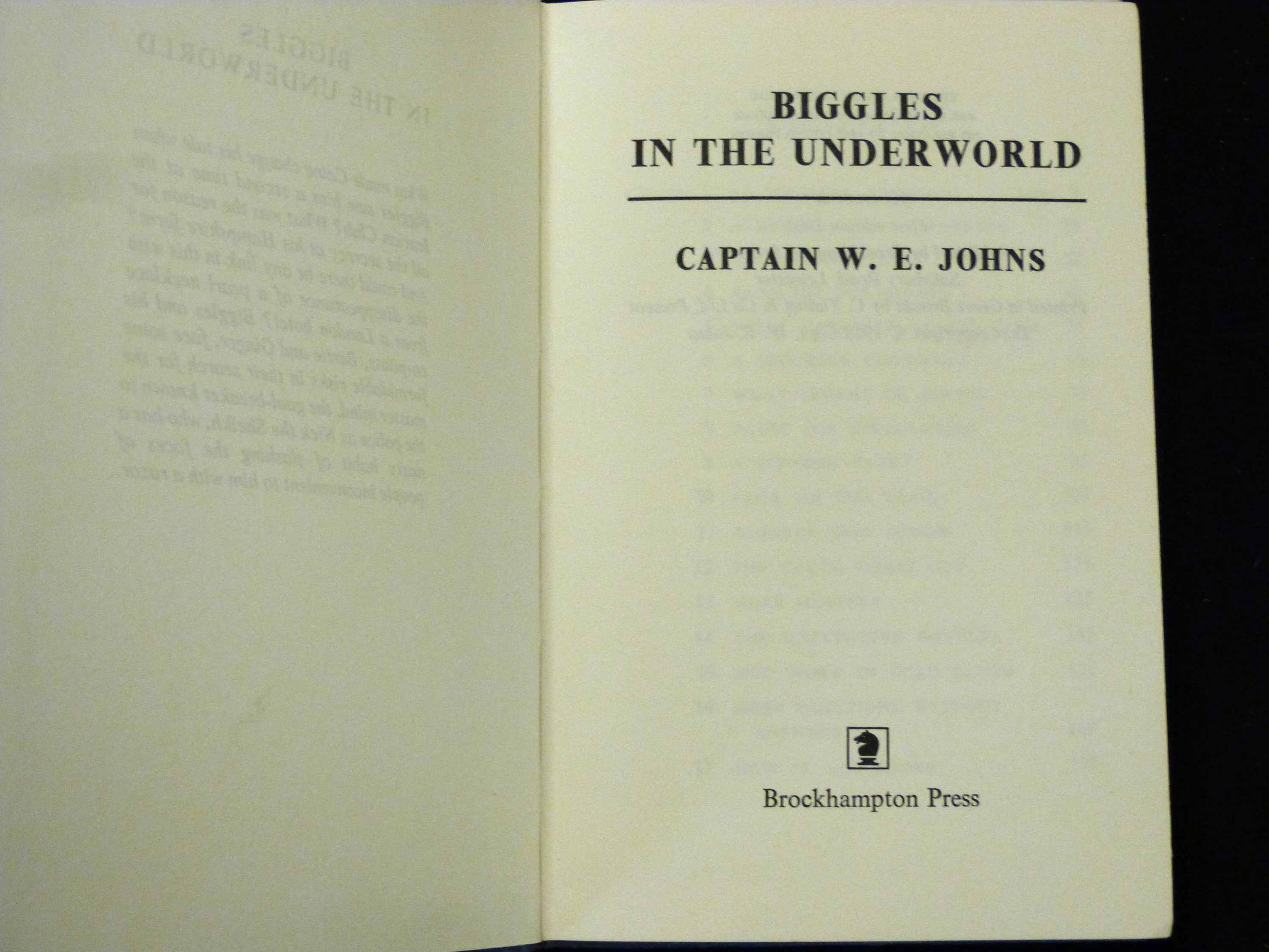 W E JOHNS: BIGGLES IN THE UNDERWORLD, Leicester, Brockhampton Press, 1968, 1st edition, original - Image 2 of 3