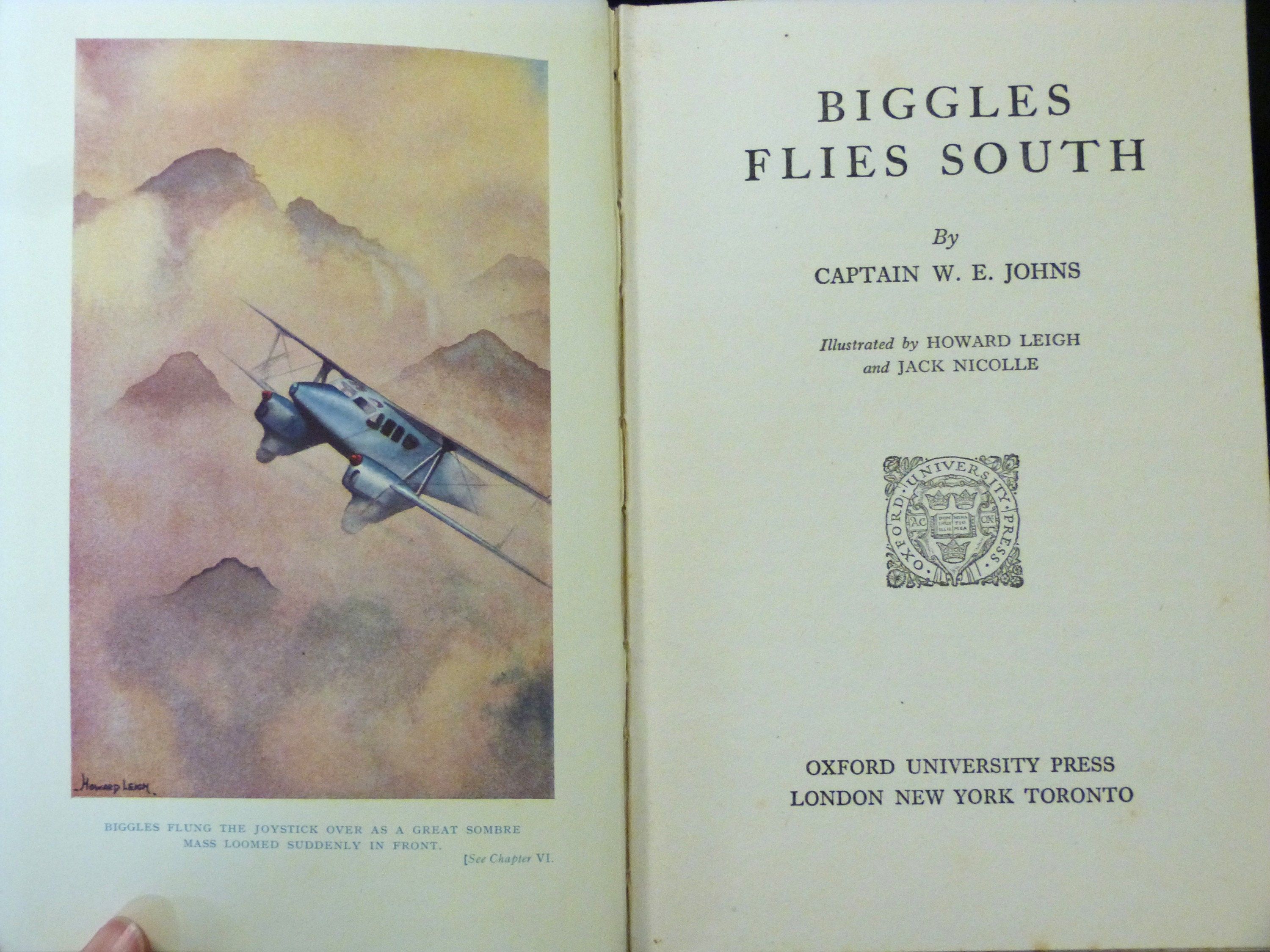 W E JOHNS: BIGGLES FLIES SOUTH, London, Oxford University Press, 1938, 1st edition, coloured - Image 2 of 2