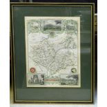 ROBERT MORDEN: SHROPSHIRE, engraved hand coloured map [1695], approx 350 x 420mm, framed and