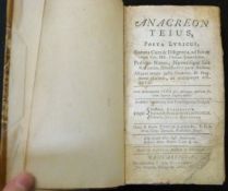 ANACREON: ANACREON TEIUS POETA LYRICUS, Cantabrigiae, Jac Knapton, 1721, engraved folding port,