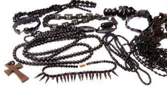 Mixed Lot: quantity of mainly vintage jet jewellery to include fringed necklace, cross pendant,